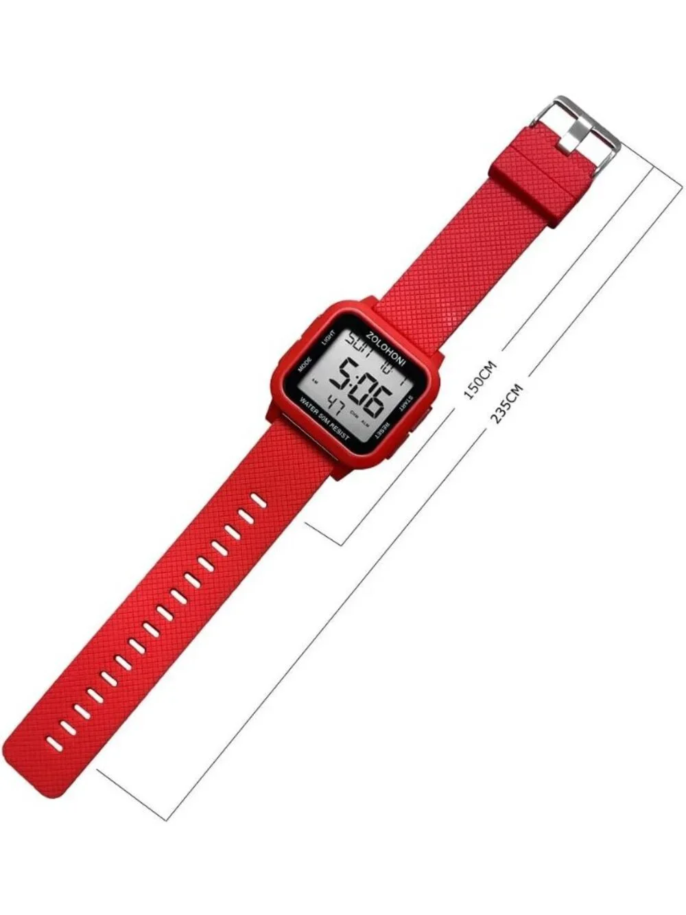 Mens Red White Analog Quartz Stainless Steel Waterproof Square LED Digital Watch